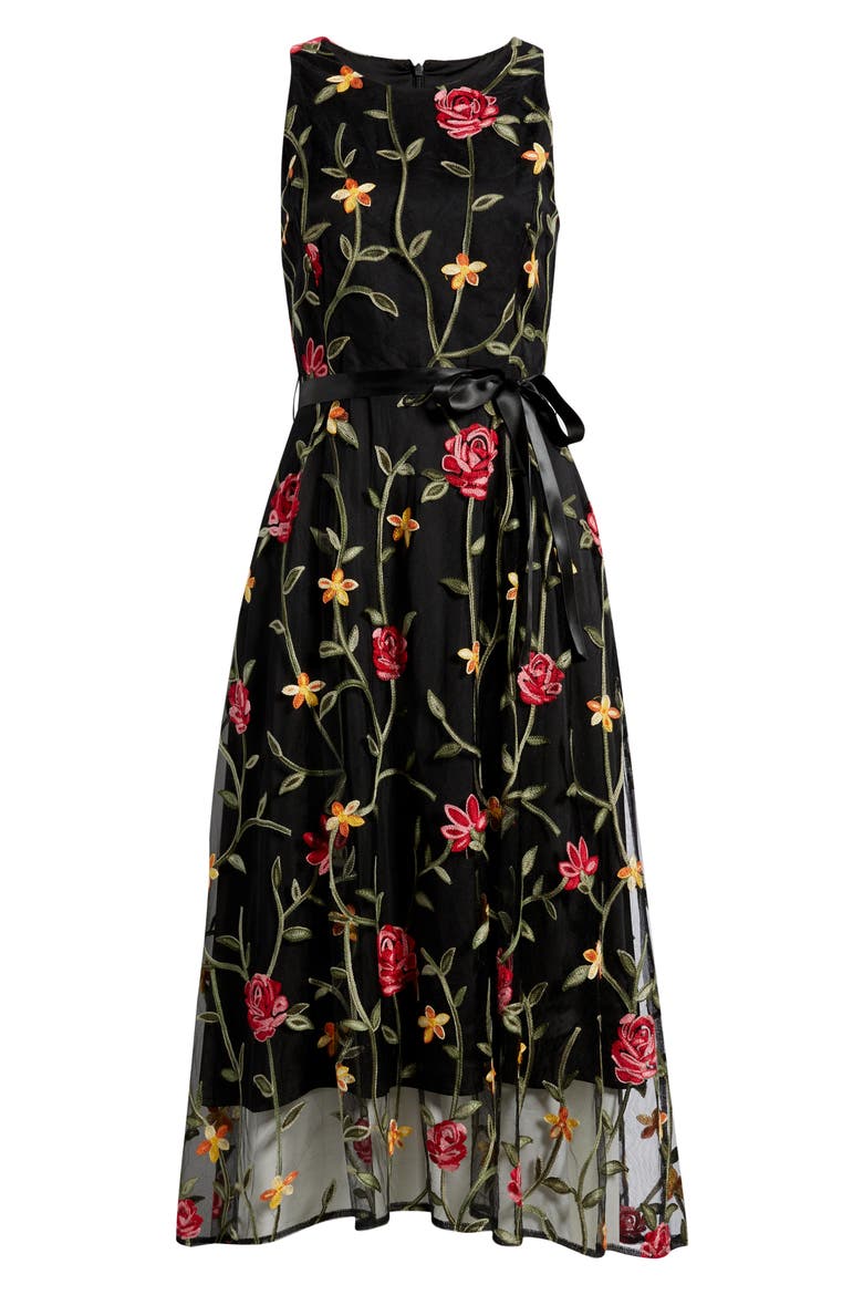Floral Embroidered Sleeveless Midi Dress, Alternate, color, BLACK MULTI