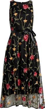 Tahari ASL Floral Embroidered Sleeveless Midi Dress