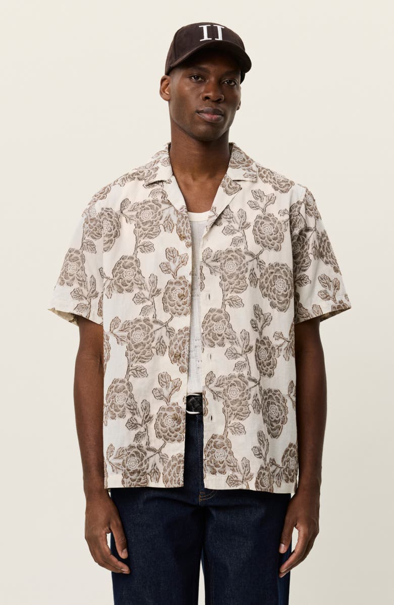 Les Deux Lesley Floral Jacquard Camp Shirt, Alternate, color, Ivory
