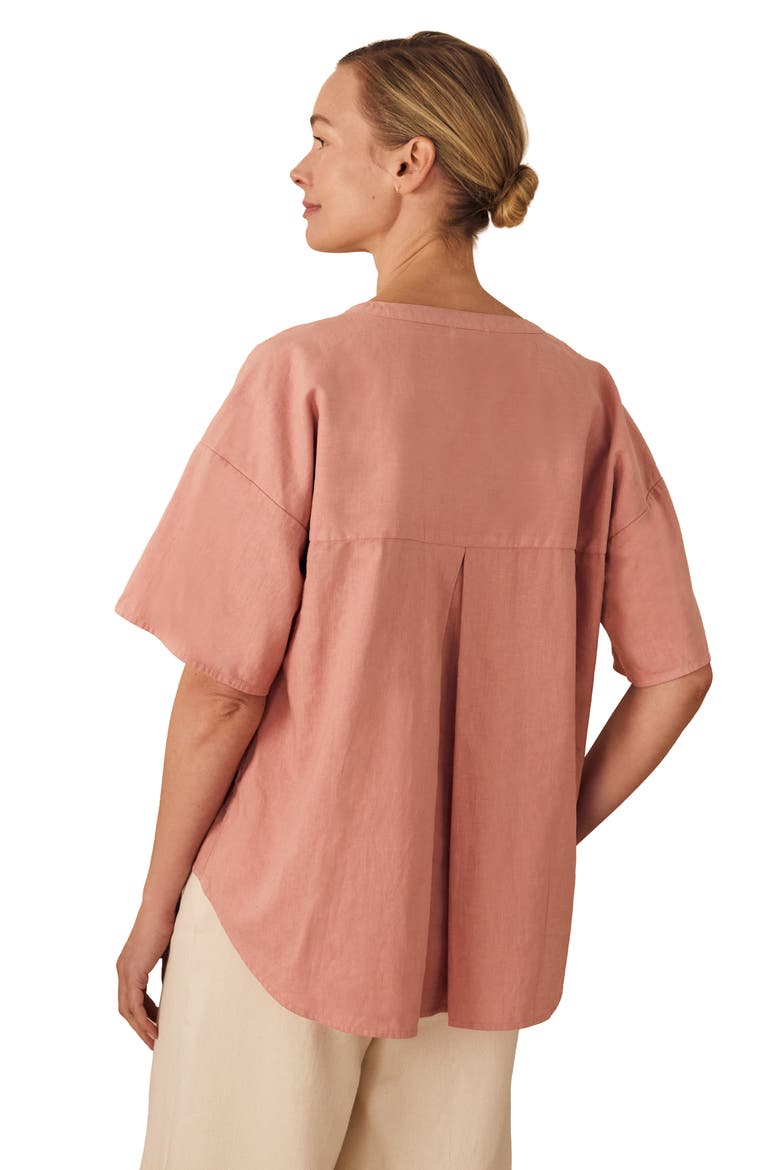 Short Sleeve V-Neck Dipped Hem Blouse, Alternate, color, Desert Rose