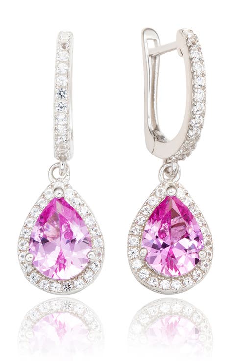 Sterling Silver Pear Shape Sapphire & Lab Grown White Sapphire Drop Earrings