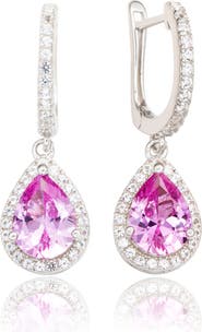 SUZY LEVIAN Sterling Silver Pear Shape Sapphire & Lab Grown White Sapphire Drop Earrings