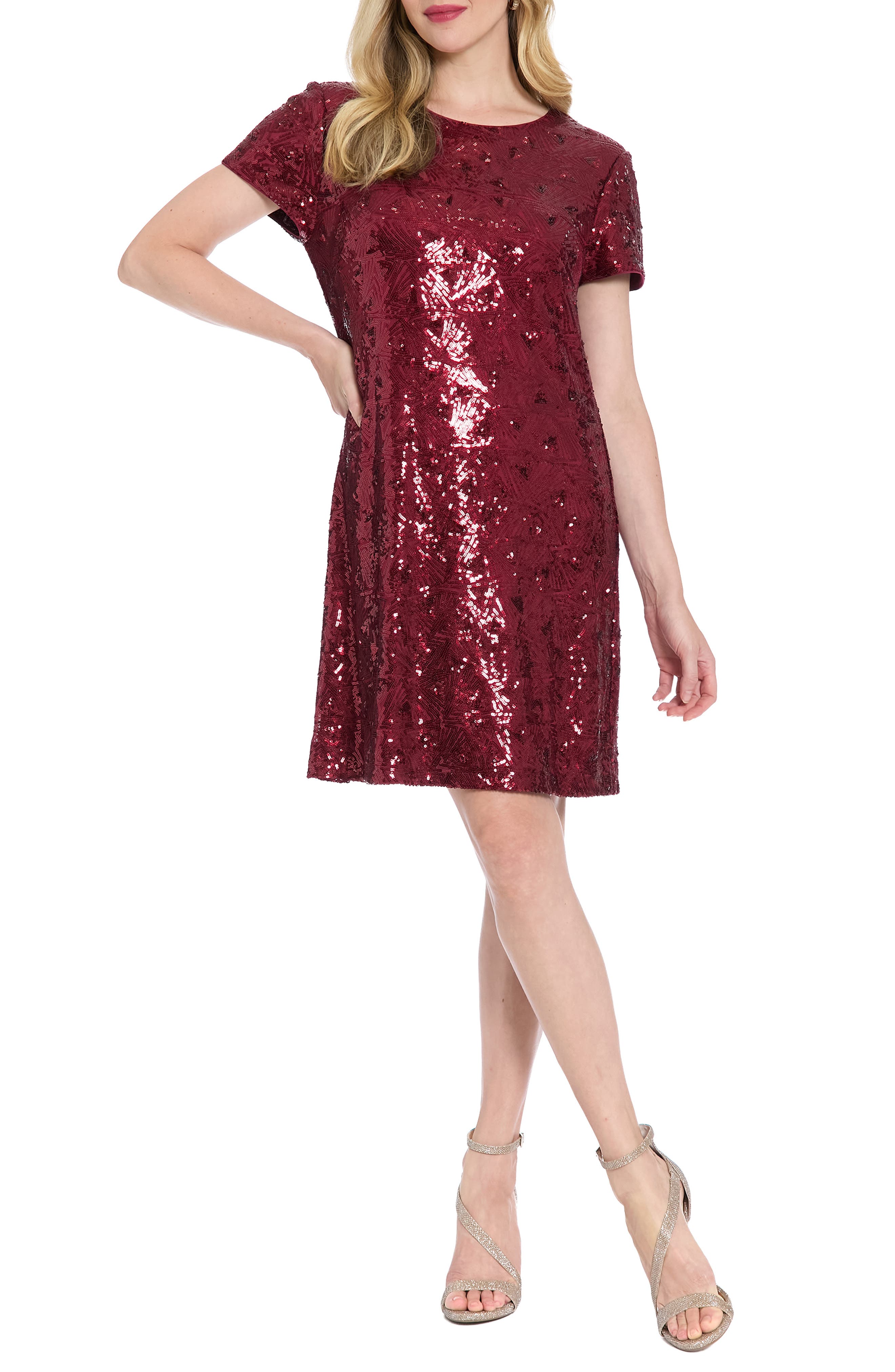 London Times Triangle Sequin Shift Dress