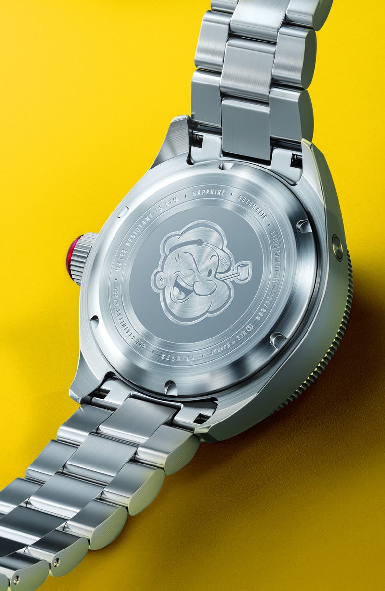 SPINNAKER x Popeye Forearm Fury Piccard Automatic Bracelet Watch, 45mm, Alternate, color, Red