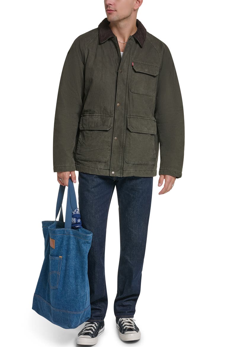 Cotton Canvas Field Jacket with Corduroy Collar, Alternate, color, OLIVE