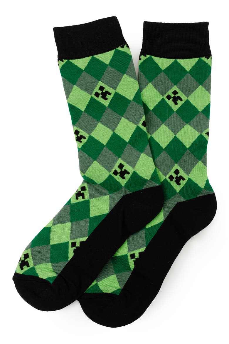 x Minecraft Assorted 3-Pack Creeper Crew Socks, Alternate, color, GREEN