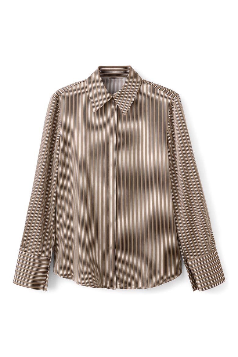 Stripe Satin Button-Up Shirt, Alternate, color, MEDIUM BROWN
