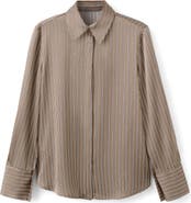 MANGO Stripe Satin Button-Up Shirt