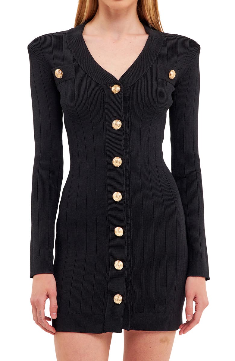 Endless Rose Padded Shoulder Long Sleeve Button-Up Sweater Minidress, Alternate, color,