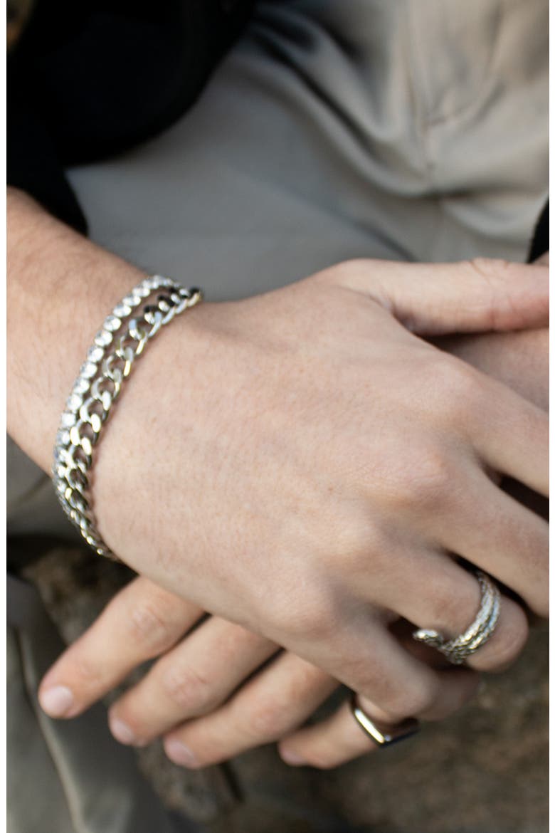 Cubic Zirconia & Curb Chain Layered Bracelet, Alternate, color, SILVER/ GREY