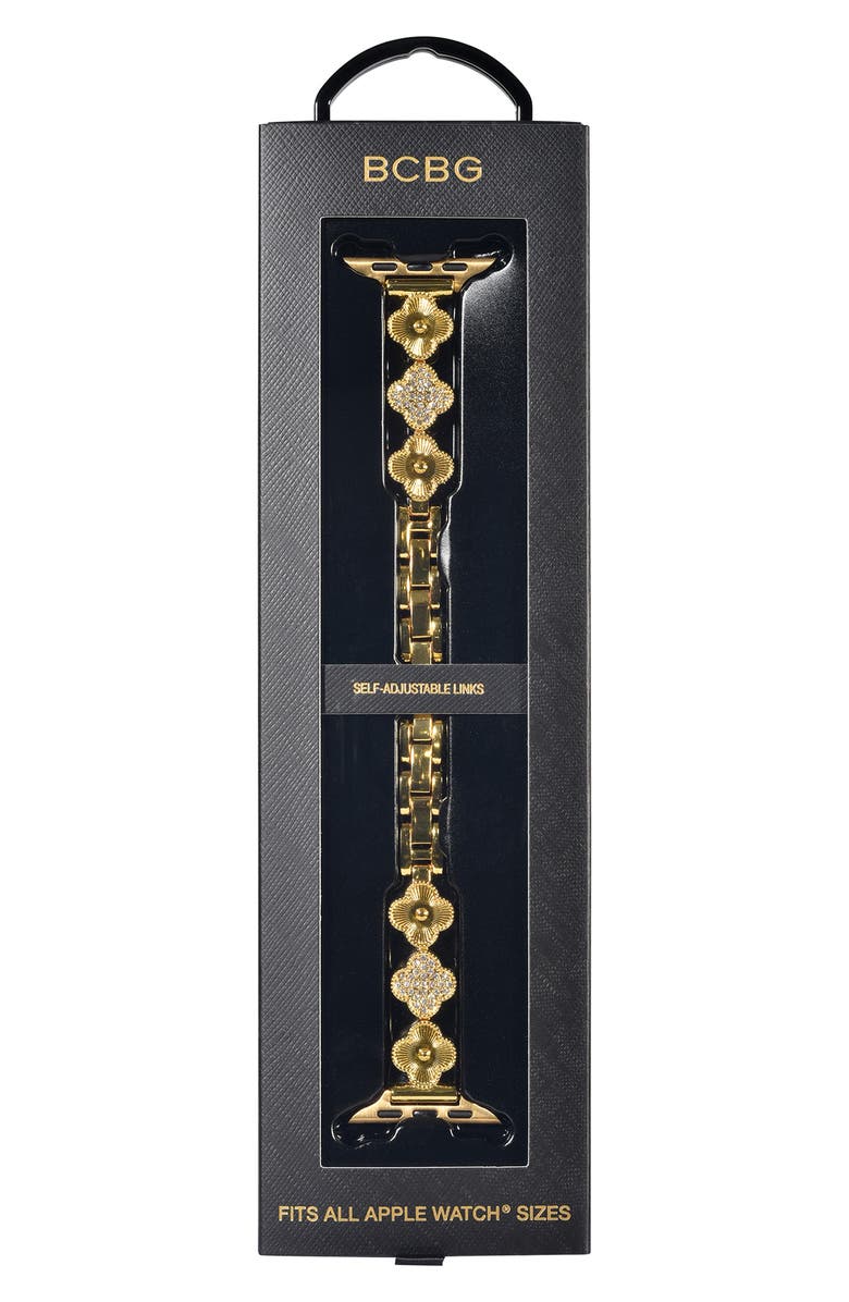 BCBG Tri Clover Link Bracelet Apple Watch<sup>®</sup> Watchband, Alternate, color, Gold