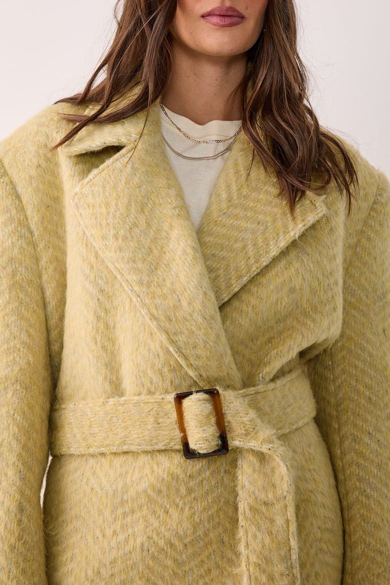 Double Breasted Brushed Herringbone Coat, Alternate, color, Butter