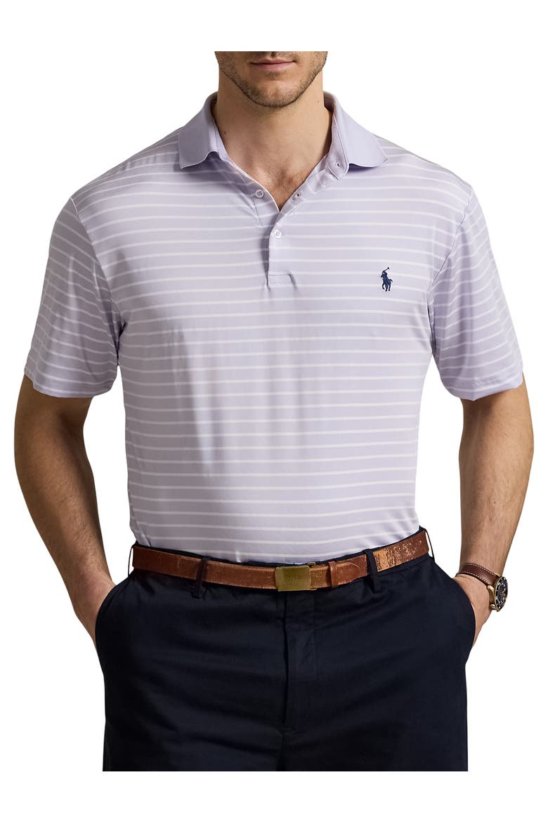 Big & Tall Striped Performance Polo Shirt, Main, color, FLWR PURP ND WHT
