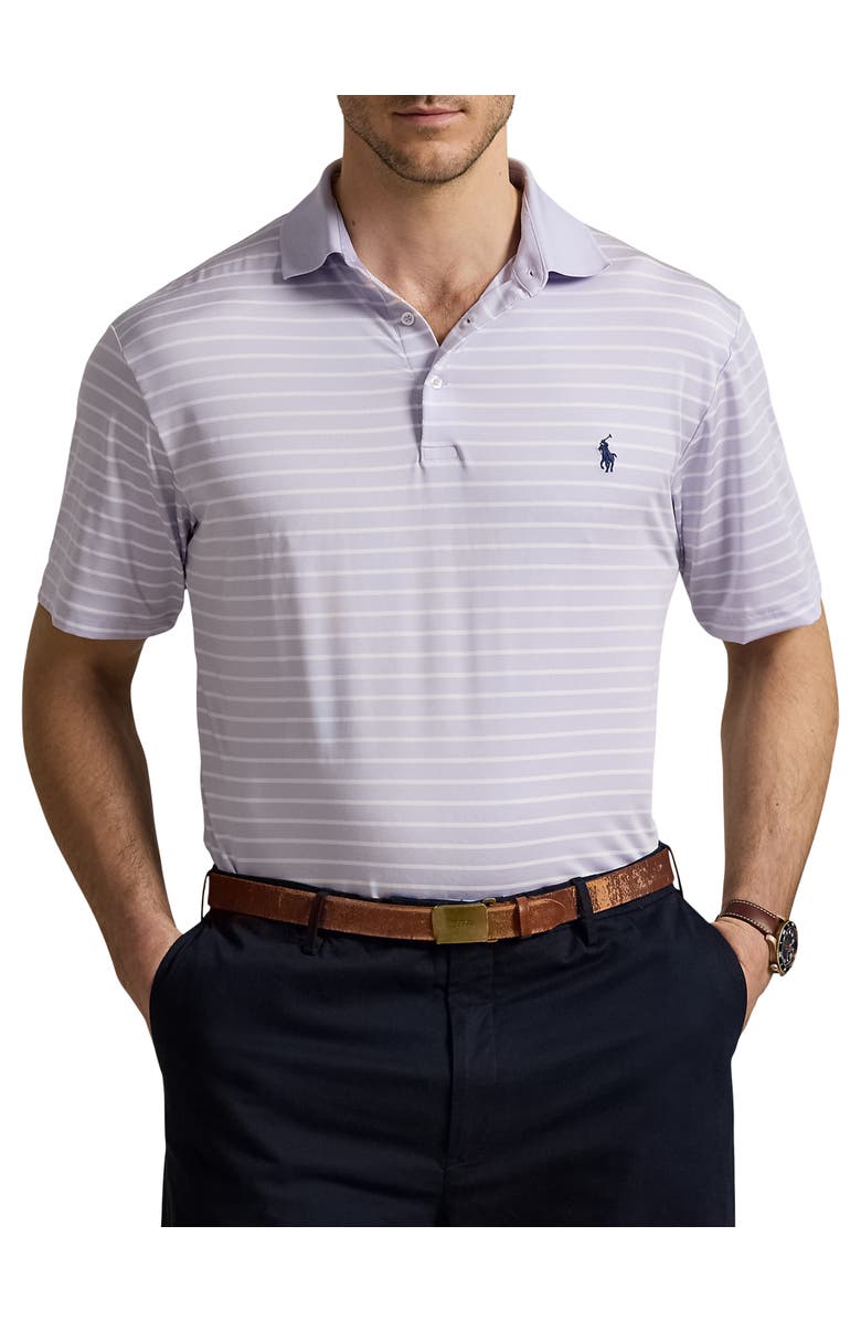 Polo Ralph Lauren Big & Tall Striped Performance Polo Shirt, Main, color, Flwr Purp Nd Wht