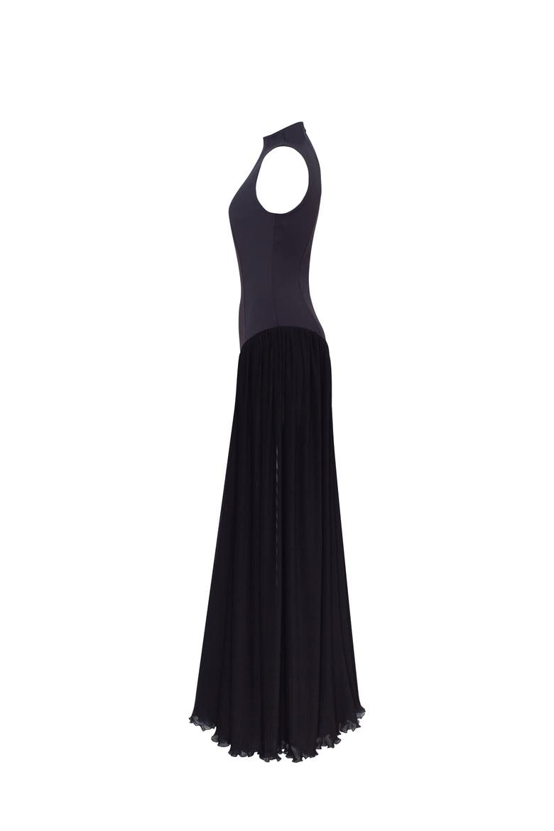 Fitted Mock Neck Formal Maxi Dress in Black, Alternate, color, Black