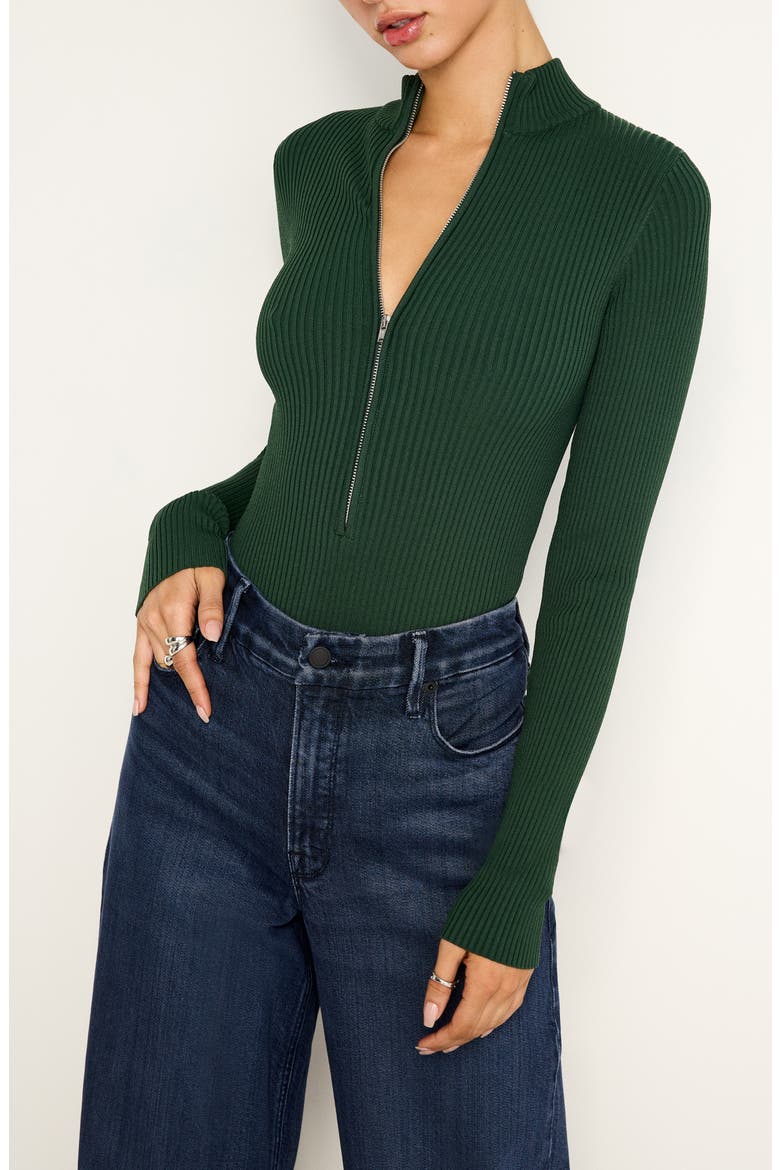 Virgo Long Sleeve Rib Thong Bodysuit, Main, color, PINE GREEN