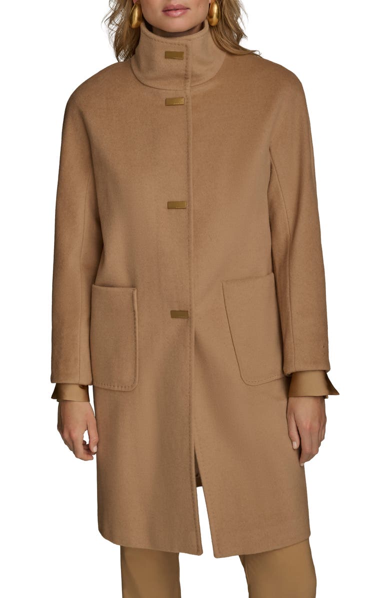 Donna Karan New York Convertible Collar Wool Blend Coat, Main, color, Camel