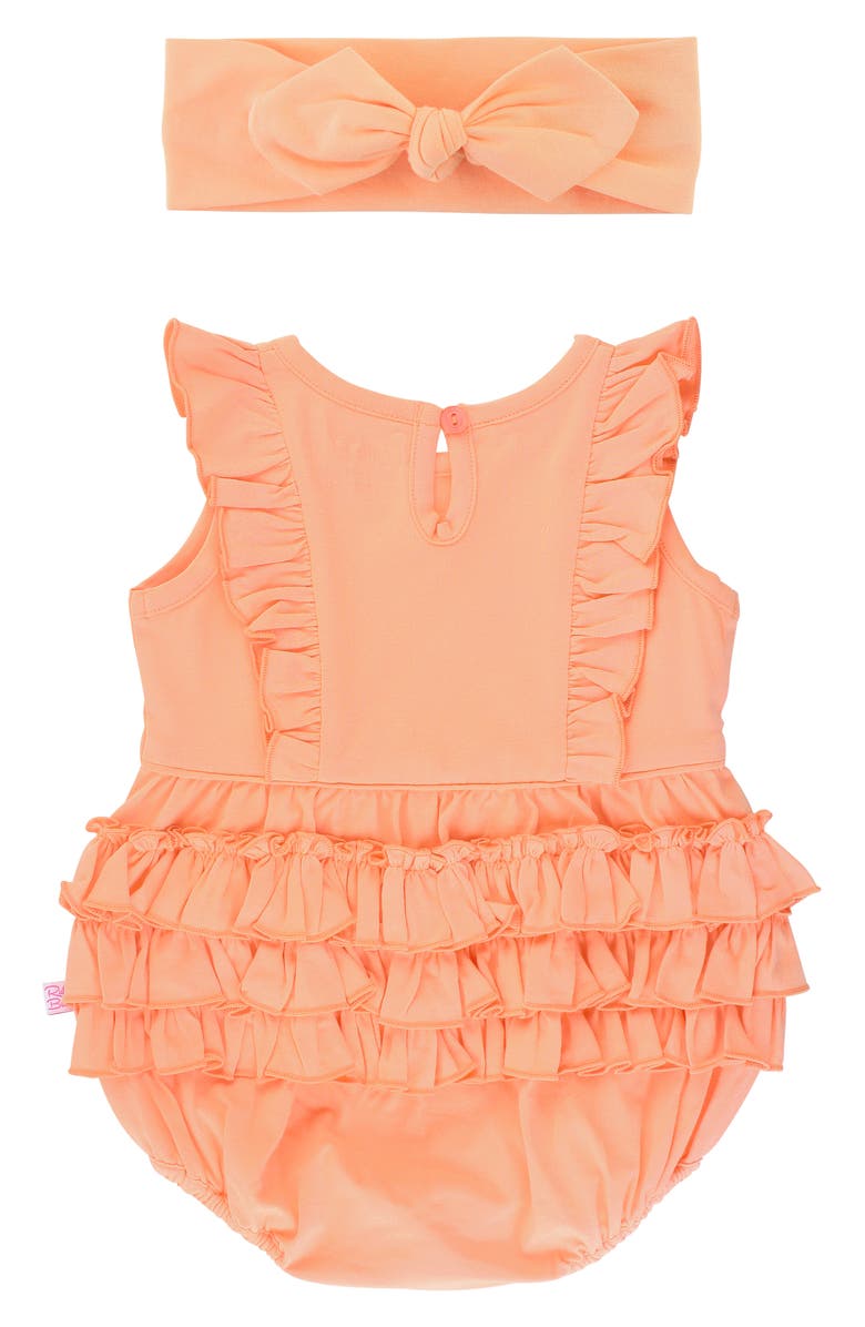 RuffleButts Waterfall Ruffle Bubble Romper & Head Wrap Set, Alternate, color,