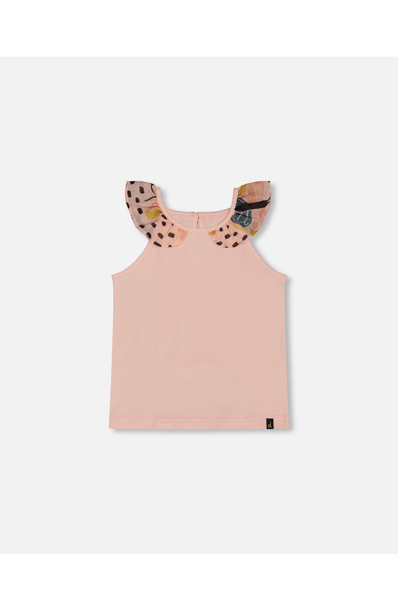 Deux par Deux Little Girl's Organic Cotton Tank Top With Frill Pink And Black Butterfly, Main, color, 