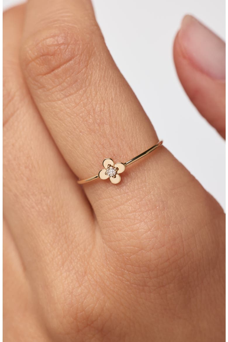 Solid Yellow Gold - Mini Diamond Flower Ring, Alternate, color, Gold