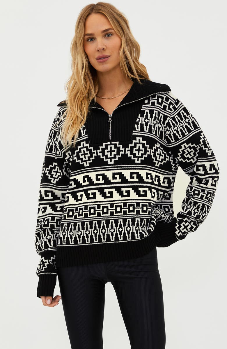 Beach Riot Monterey Jacquard Quarter Zip Sweater, Alternate, color, Sea Salt Wave