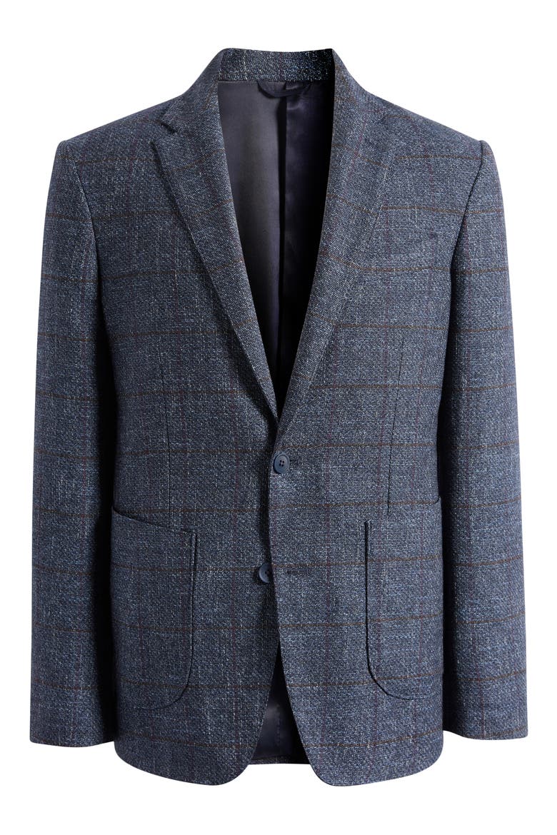Selwyn Island Grey Windowpane Check Wool & Cotton Blend Sport Coat, Alternate, color, PEWTER