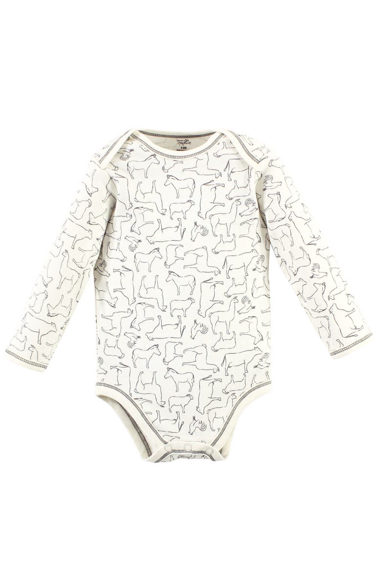 Touched by Nature Organic Cotton Long-Sleeve Bodysuits, Alternate, color, Farm Friends