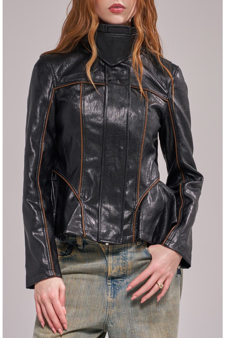 Ally Faux Leather Peplum Moto Jacket, Main, color, BLACK