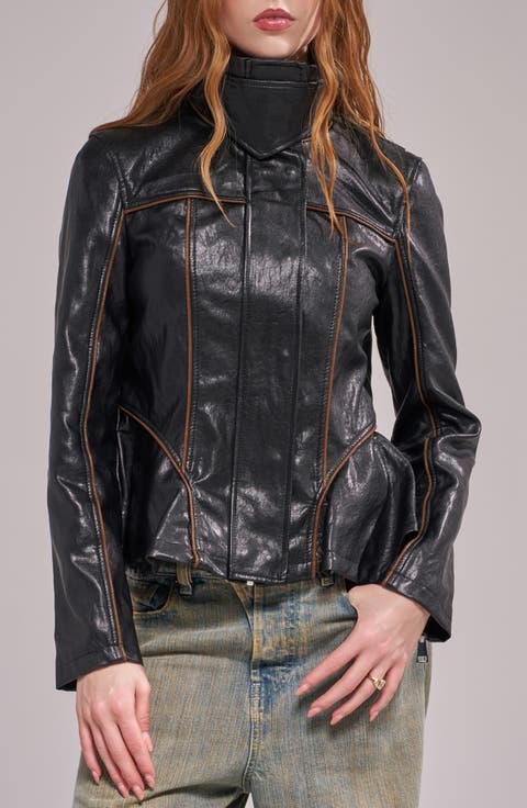 Ally Faux Leather Peplum Moto Jacket