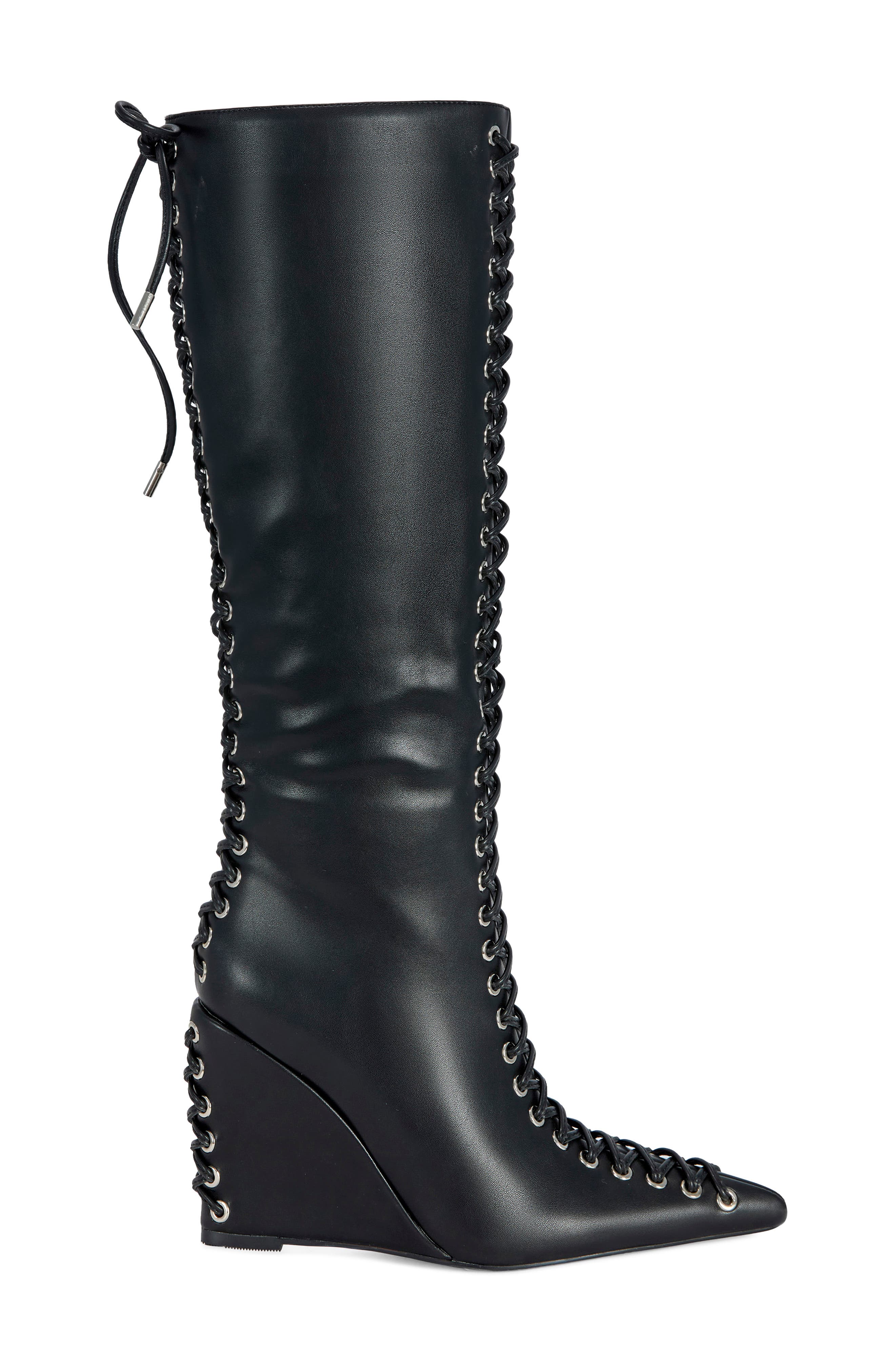 Thaumus Pointed Toe Knee High Wedge Boot, Alternate, color, BLACK