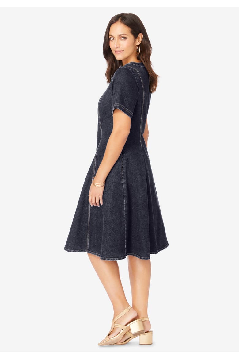 Button Front Denim Dress, Alternate, color, INDIGO