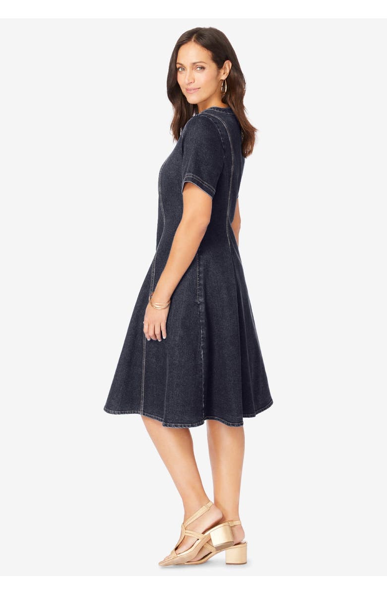 Jessica London Button Front Denim Dress, Alternate, color, Indigo