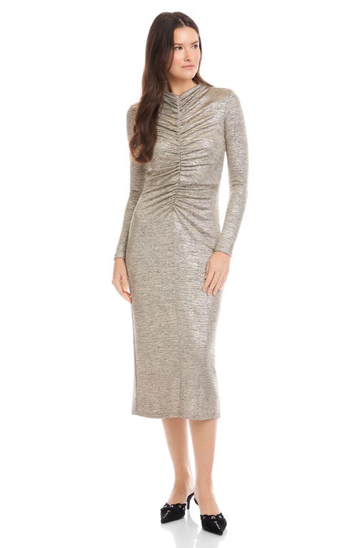 Fifteen Twenty Selena Foil Knit Ruched Long Sleeve Midi Dress In Gray