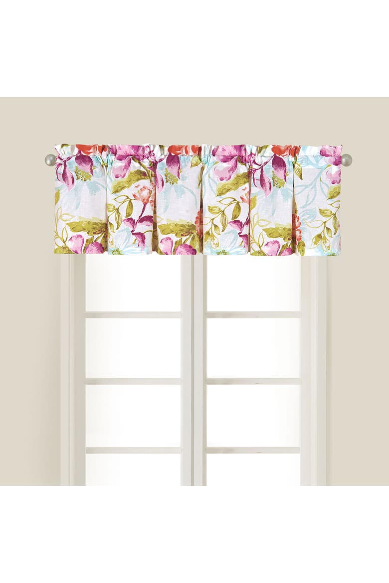 Clara Floral 100% Cotton Single Window Treatment Valance 15" x 72", Main, color, Green