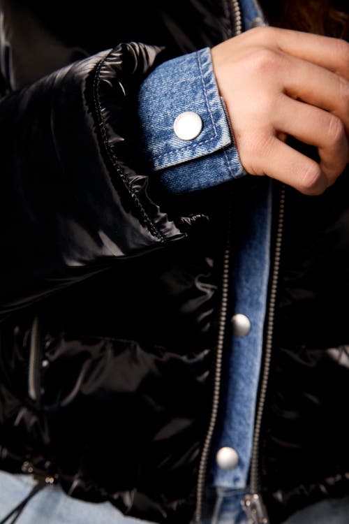 Blue Revival In The Mix Denim Shiny Puffer Jacket
