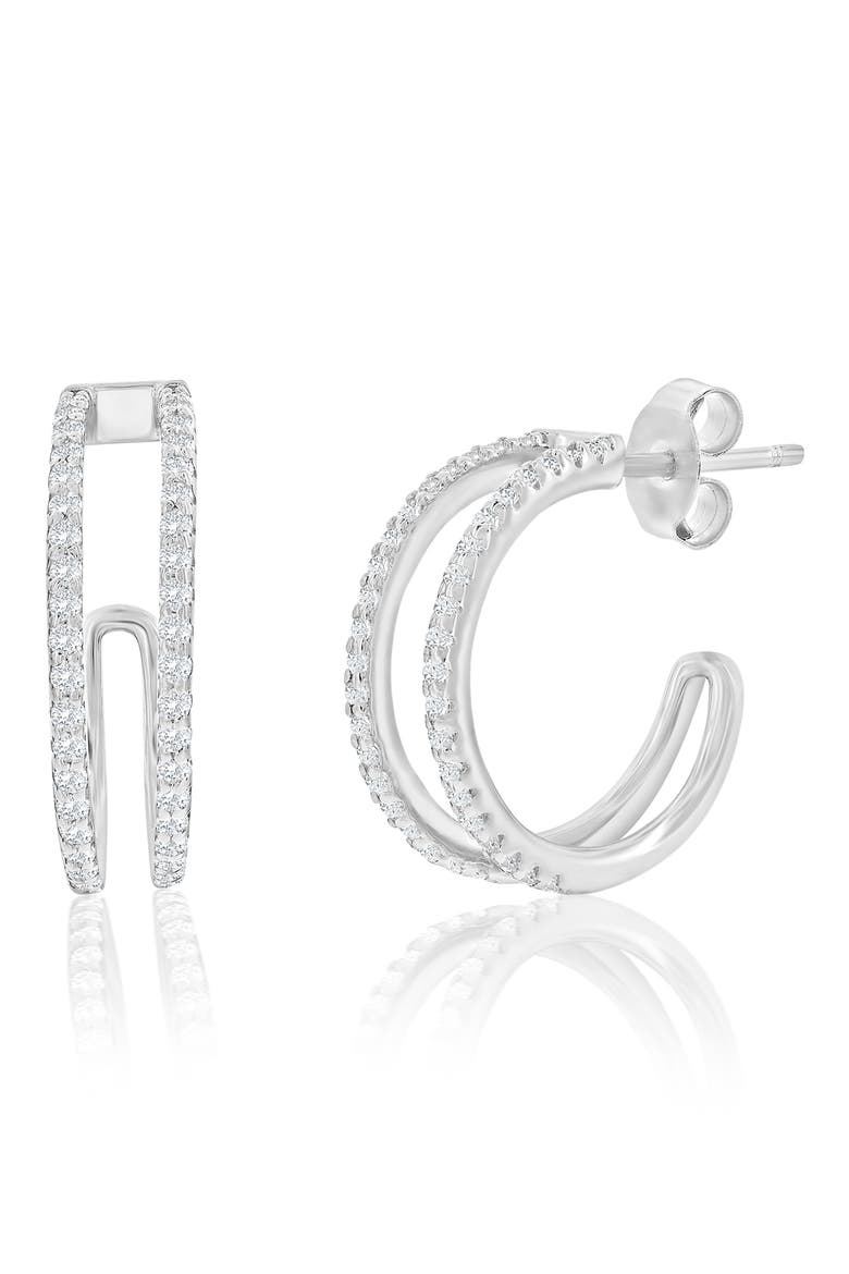 Cubic Zirconia Double Hoop Earrings, Main, color, SILVER