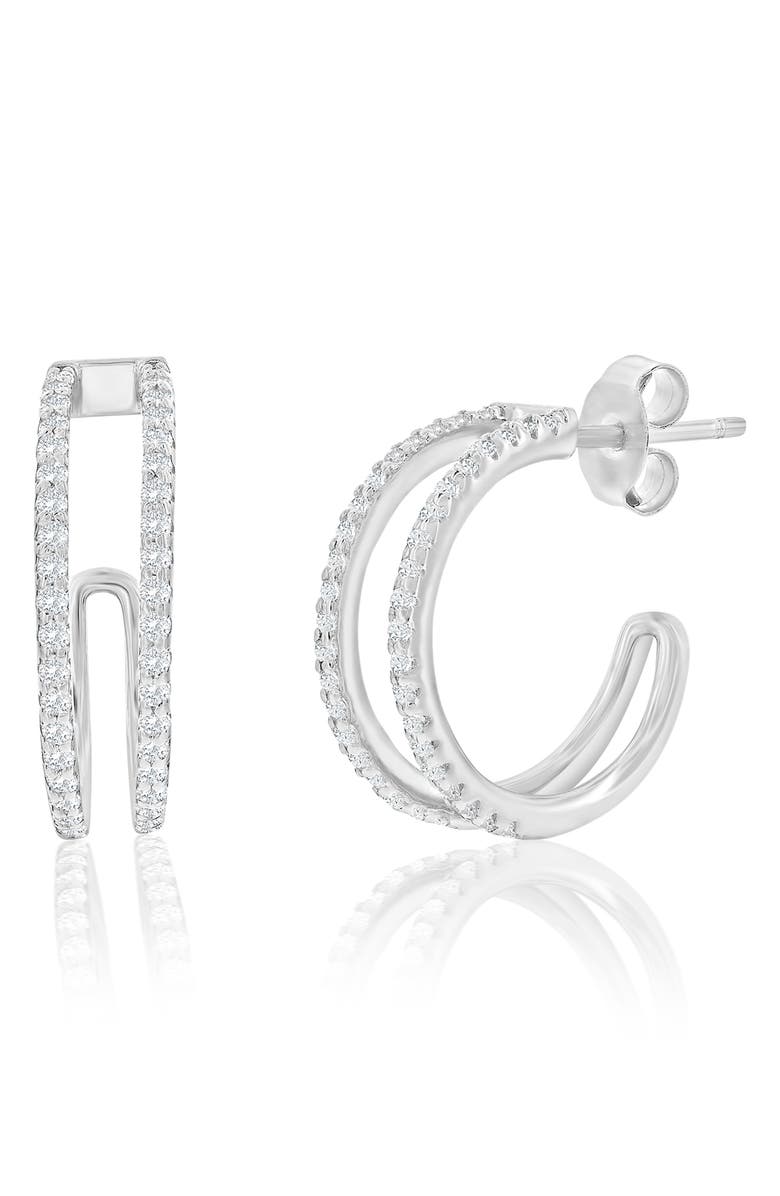 SIMONA Cubic Zirconia Double Hoop Earrings, Main, color, Silver
