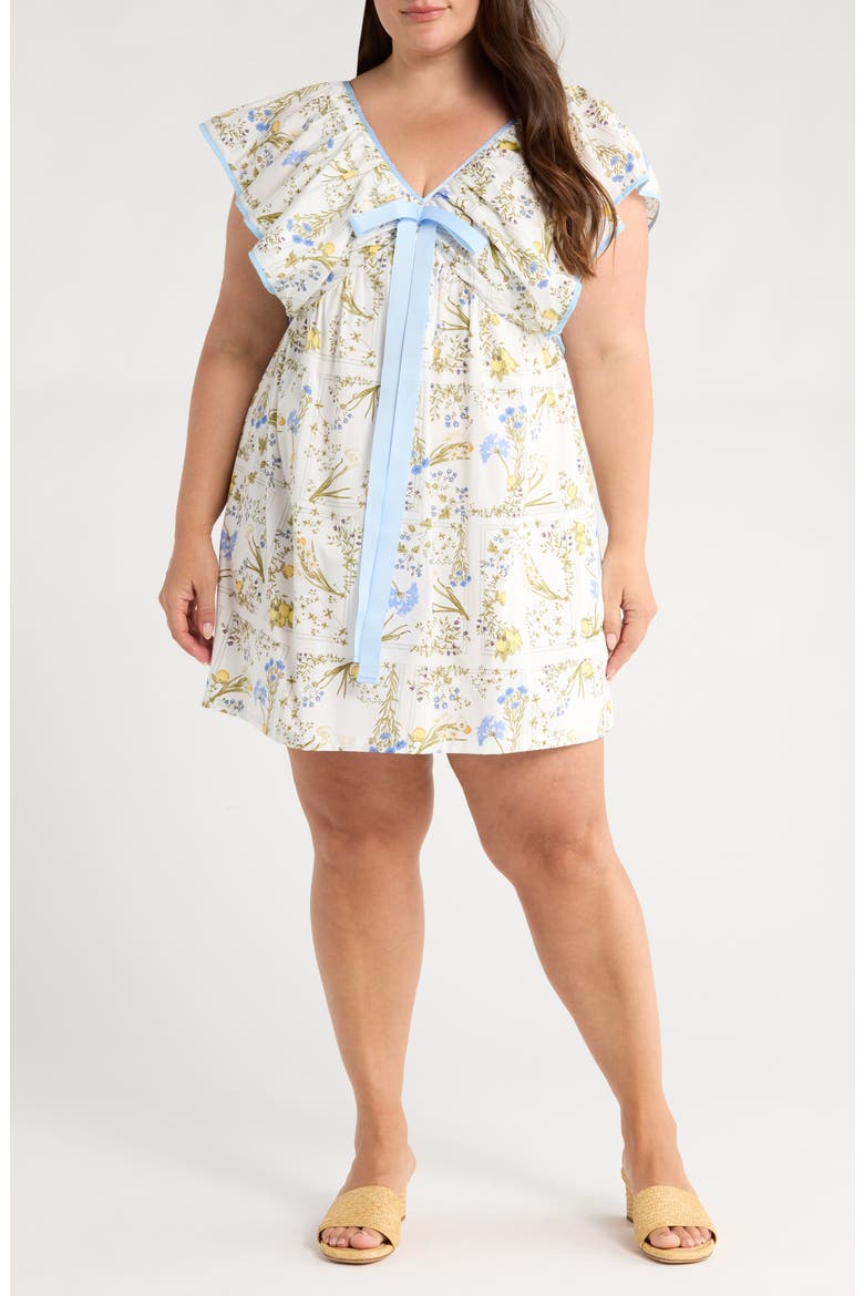 Cecily Floral Cotton Babydoll Minidress, Main, color, WHITE/ MULTI