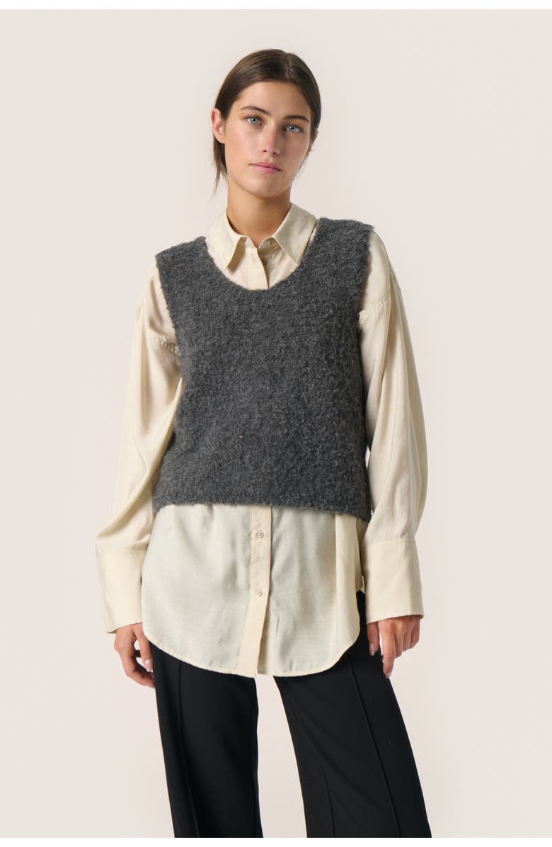 Soaked in Luxury Slvenessa V-Neck Fluffy Knit Waistcoat, Main, color, Grey Melange