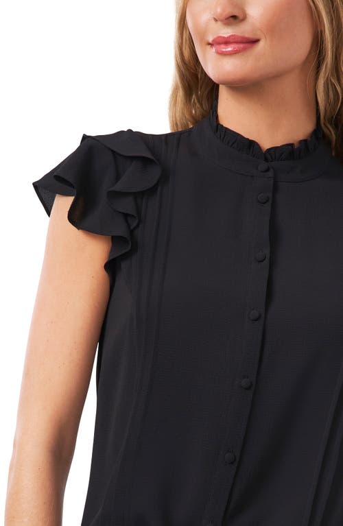 Cece Pintuck Ruffle Short Sleeve Blouse In Black
