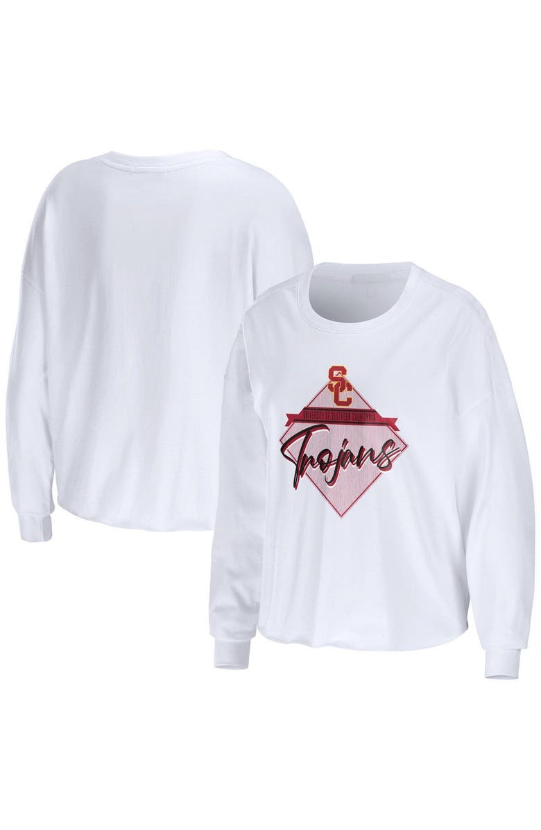 WEAR by Erin Andrews Women's WEAR by Erin Andrews White USC Trojans Diamond Long Sleeve Cropped T-Shirt, Main, color, White