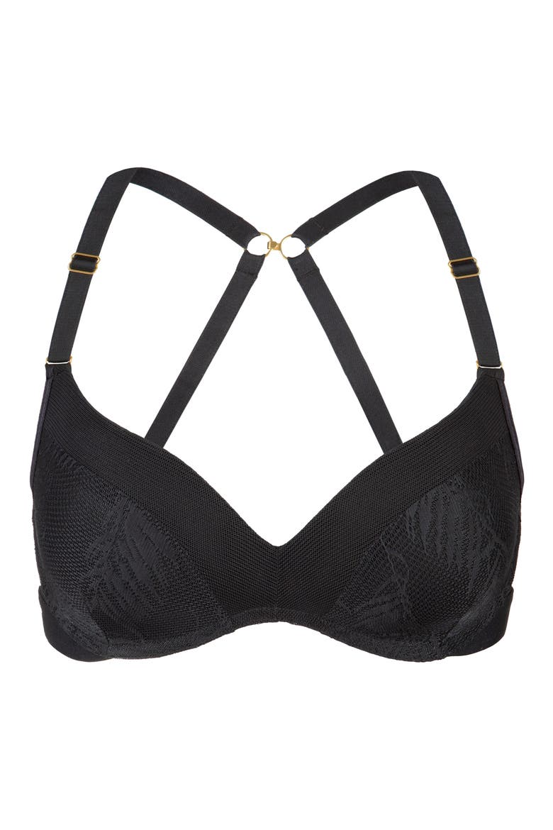 The Smooth Lace No-Wire Push-Up Bra, Alternate, color, JET BLACK