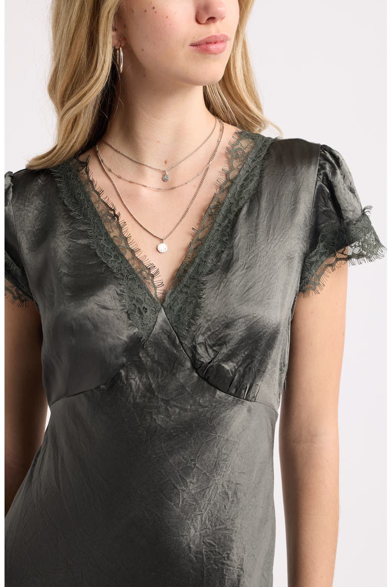 Lace Trim Satin Midi Dress, Alternate, color, GREY COBBLE