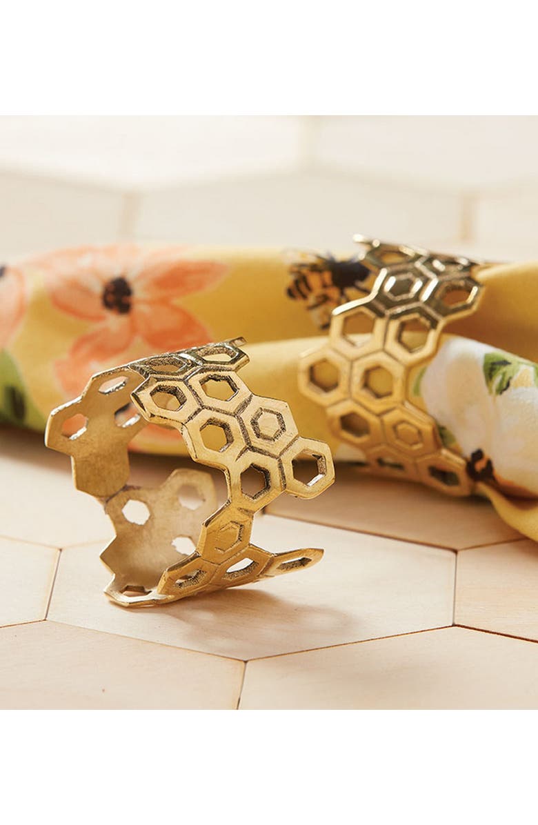 tag Honey Comb Gold Metal Napkin Rings Set for Elegant Table Decor, Alternate, color, Gold