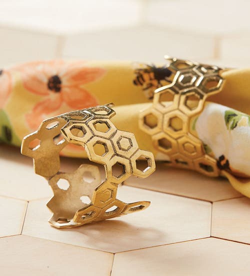 Tag Honey Comb Gold Metal Napkin Rings Set For Elegant Table Decor In Gold