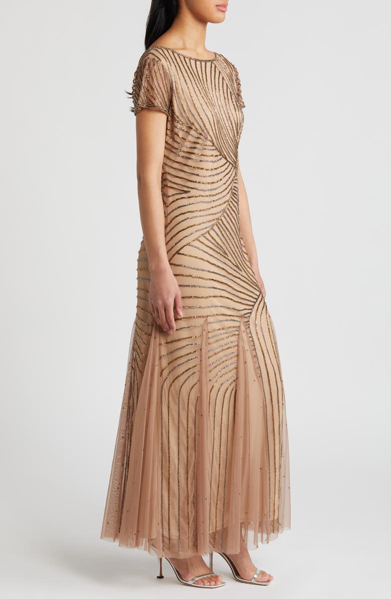 Pisarro Nights Beaded Gown, Alternate, color, Beige