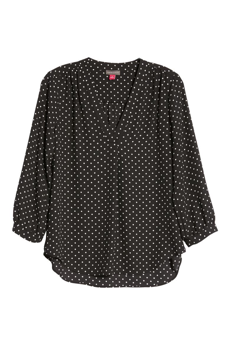 Polka Dot V-Neck Top, Alternate, color, RICH BLACK