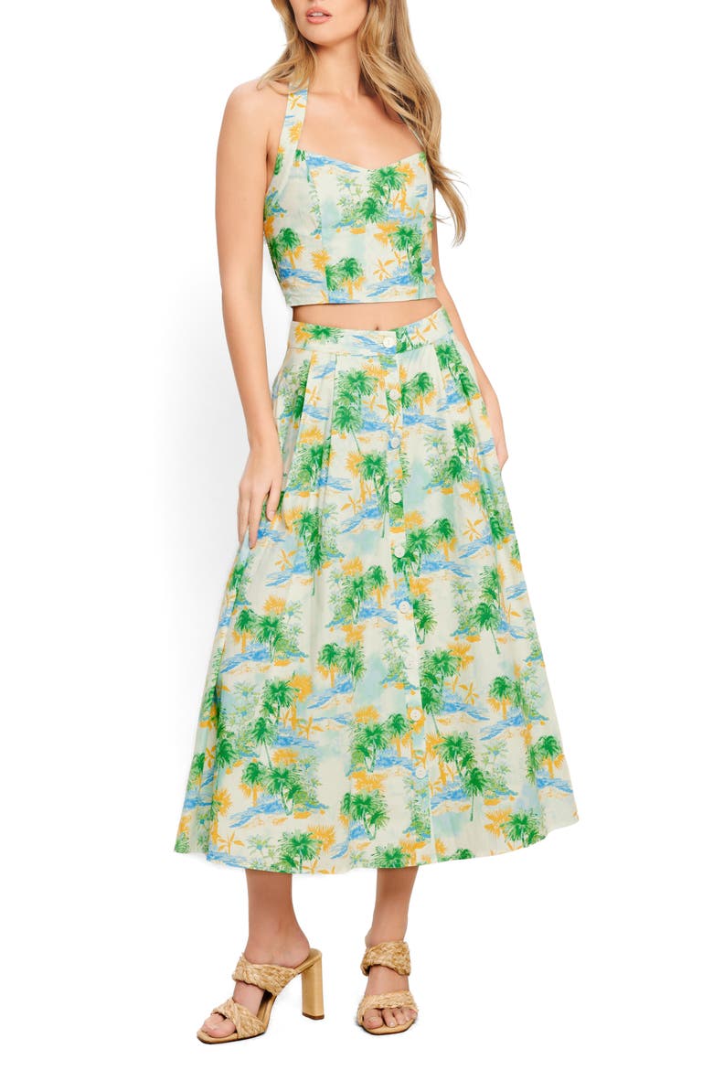 Halter Top & Midi Skirt Set, Main, color, IVORY GREEN