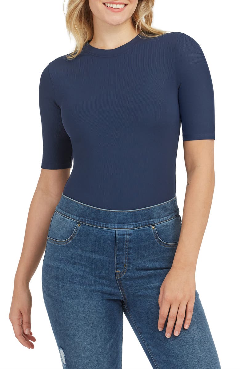 Suit Yourself Ribbed Crew Neck Short Sleeve Smoother Bodysuit