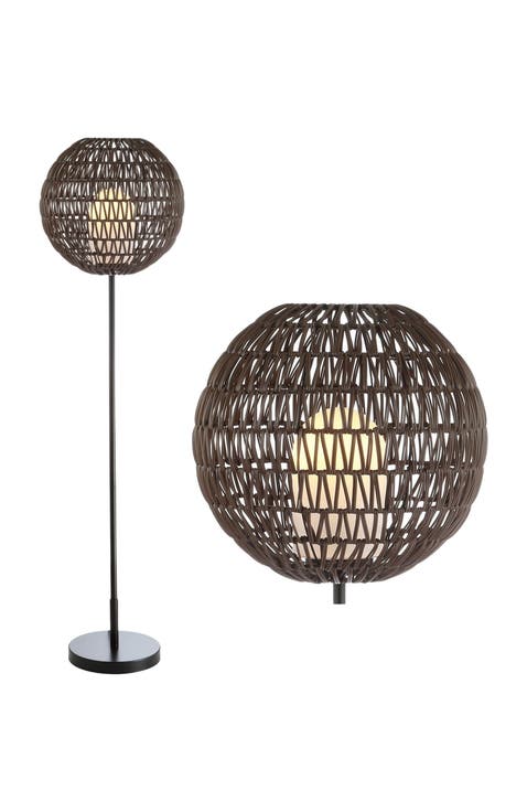 Bea 61" Outdoor Woven Globe LED Floor Lamp, Coffee/Black